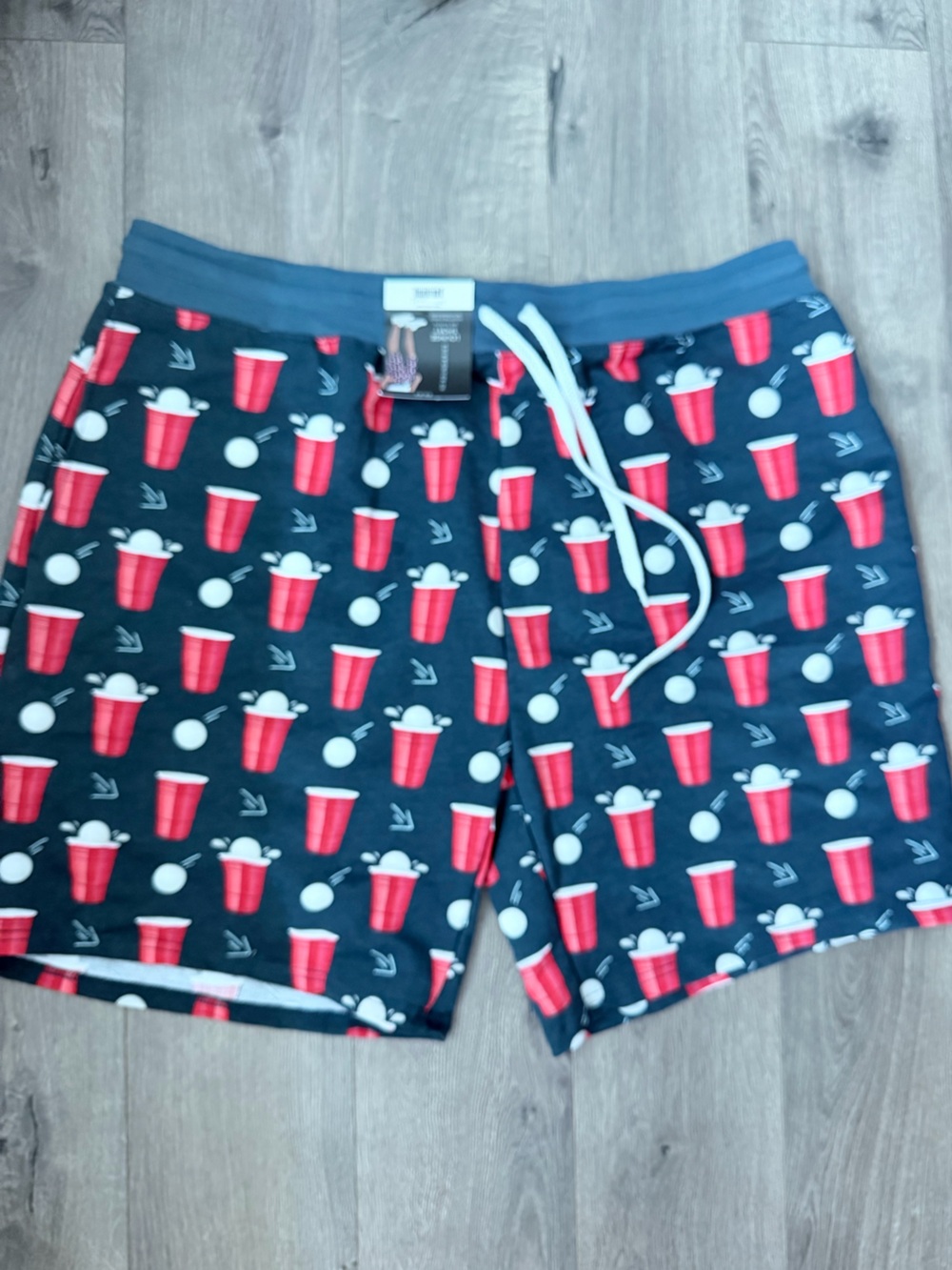 MensNavy Blue Lounge Shorts with Red Cup Print and pockets